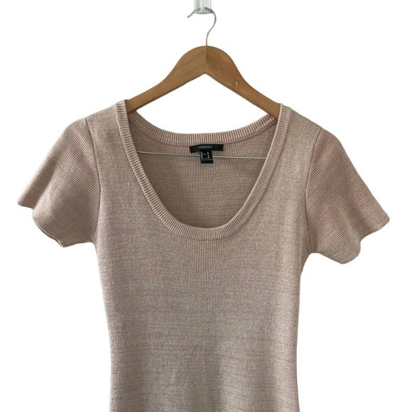 Forever 21 Nude Pink Side Slit Ribbed Short Sleeve Silhouette Dress Size M - Picture 4 of 8